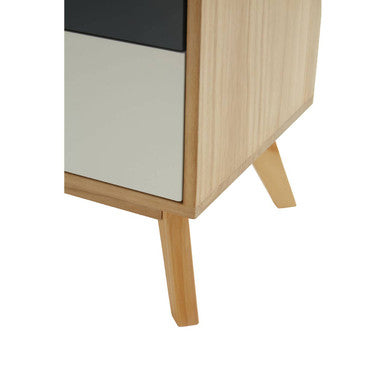 Grey and White Two-Drawer Bedside Table with Natural Wood Finish Frame, Watson