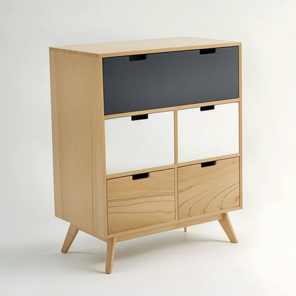 Wooden cabinet with a dark gray door on a white background