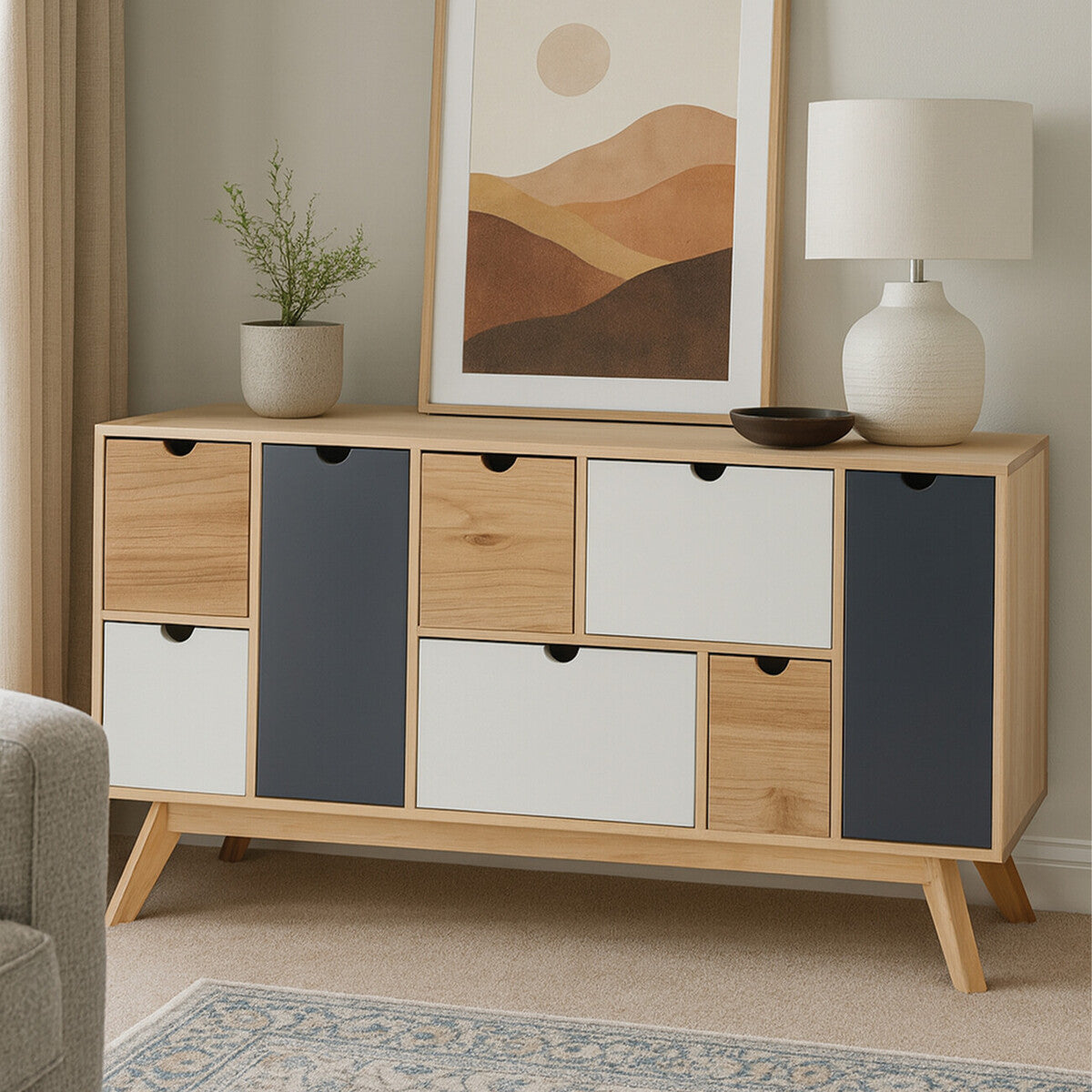 Tri Colour Chest of 6 Drawers and 2 Doors Cabinet | Watson – Orsina