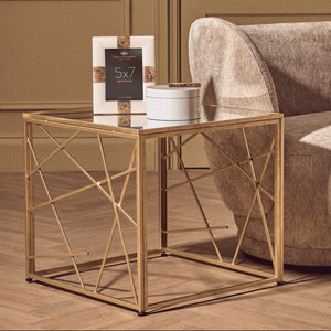 Farran Gold Finish Side Table with Mirrored Top