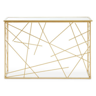 Gold Finish Metal Frame Console Table with Mirror Top, Farran