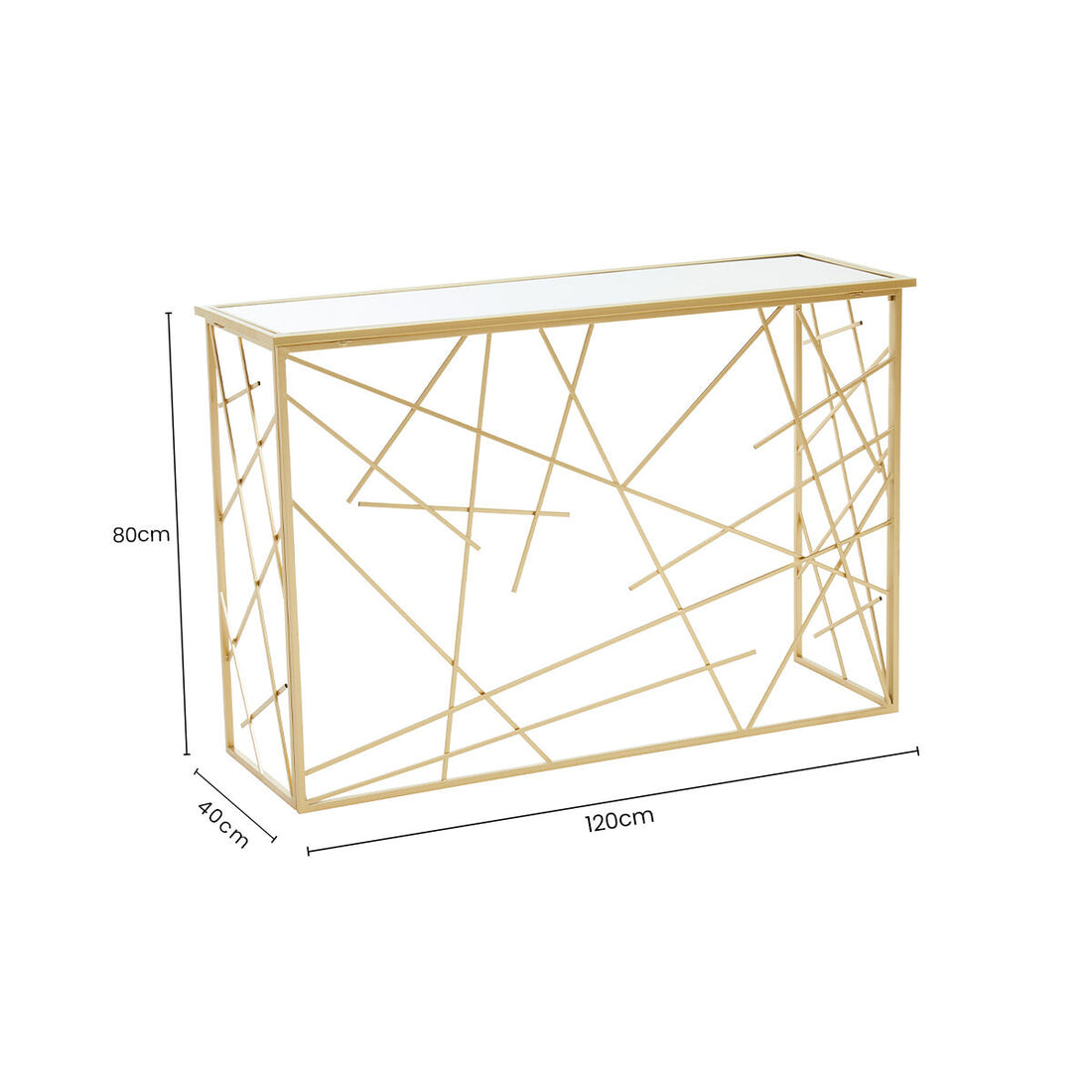 Gold Finish Metal Frame Console Table with Mirror Top, Farran