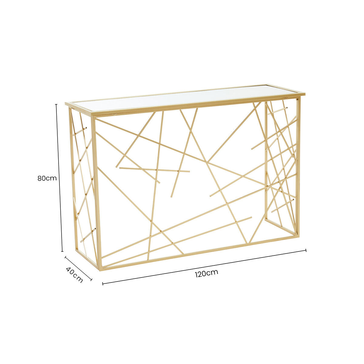 Gold Finish Metal Frame Console Table with Mirror Top | Farran