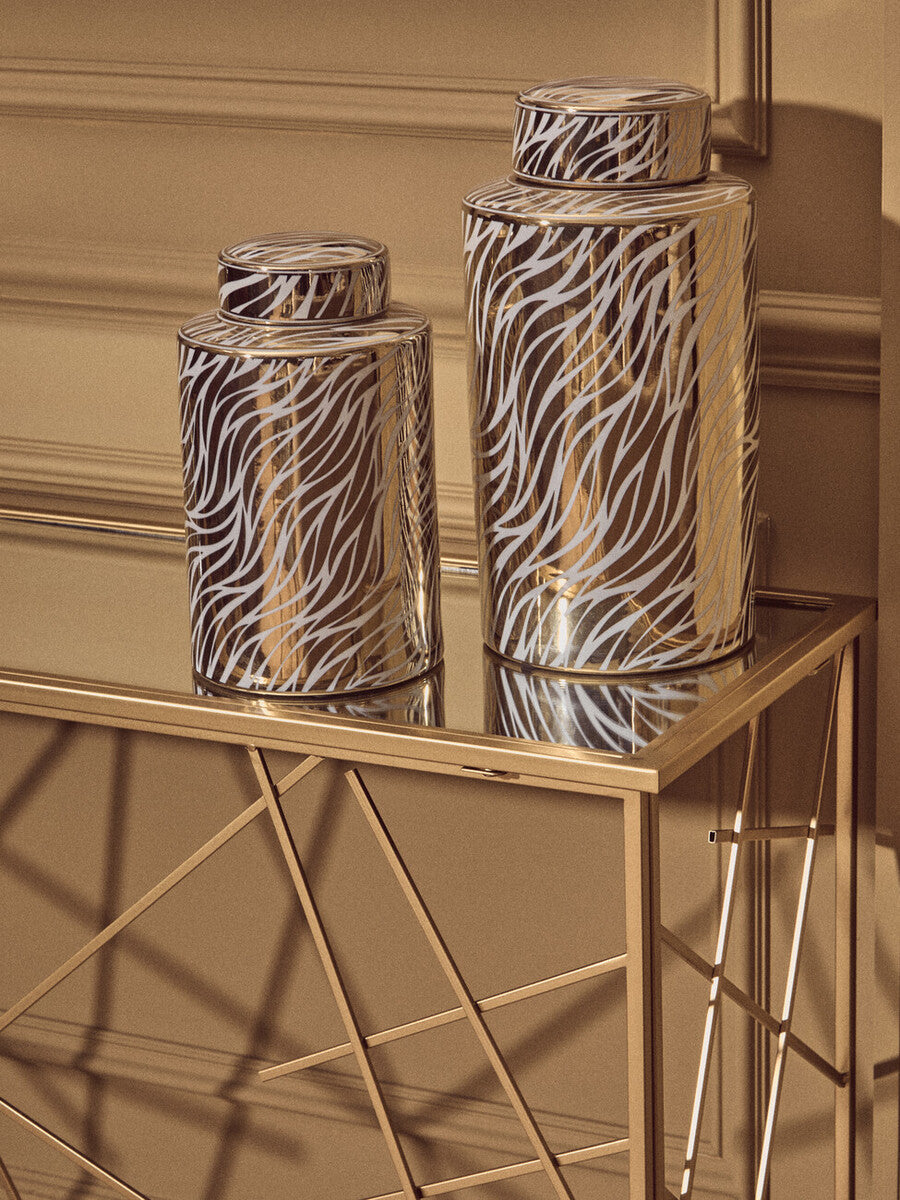 Gold Finish Metal Frame Console Table with Mirror Top, Farran