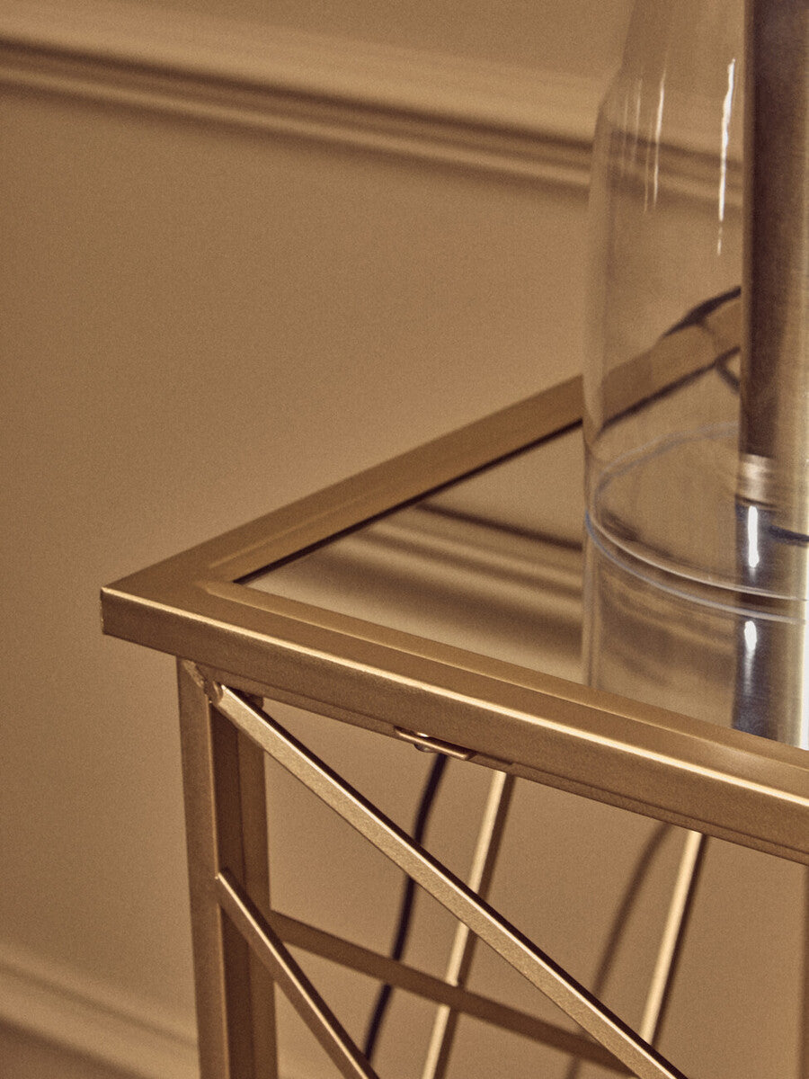 Gold Finish Metal Frame Console Table with Mirror Top, Farran