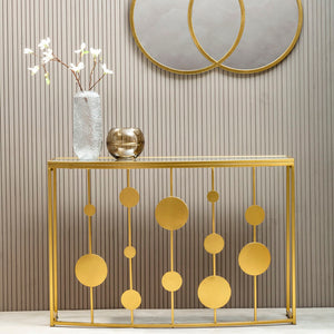 Farran Champagne Gold Finish Console Table with Mirrored Top