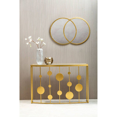 Farran Champagne Gold Finish Console Table With Mirror Top