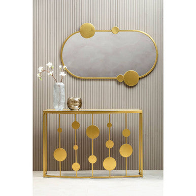 Farran Champagne Gold Finish Console Table With Mirror Top