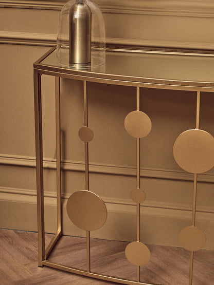 Farran Champagne Gold Finish Console Table With Mirror Top