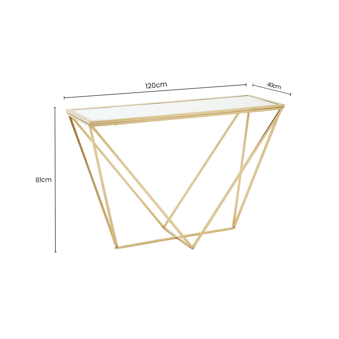 Gold Finish Metal Frame Rectangular Console Table with Glass Top, Farran