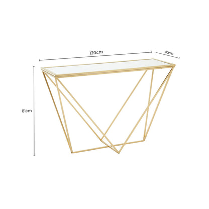 Gold Finish Metal Frame Rectangular Console Table with Glass Top | Farran