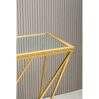 Gold Finish Metal Frame Rectangular Console Table with Glass Top, Farran