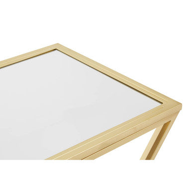 Gold Finish Metal Frame Rectangular Console Table with Glass Top, Farran