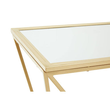 Gold Finish Metal Frame Rectangular Console Table with Glass Top, Farran