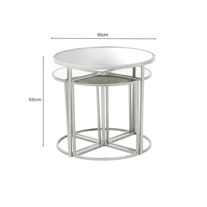 Set of 5 Glass Top Silver Finish Frame Nesting Tables with Geometric Design | Farran