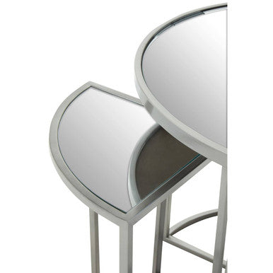 Set of 5 Glass Top Silver Finish Frame Nesting Tables with Geometric Design, Farran