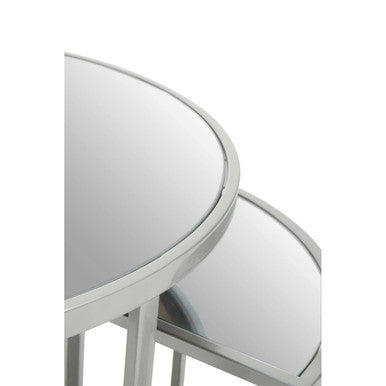 Set of 5 Glass Top Silver Finish Frame Nesting Tables with Geometric Design, Farran