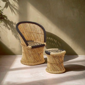 Rowan Natural and Black Bamboo Chair and Stool Set