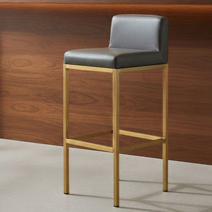 Baina Dark Grey Leather Effect Bar Chair with Gold Finish Base
