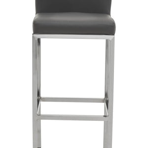 Baina Dark Grey Leather Effect Bar Chair with Chrome Finish Base