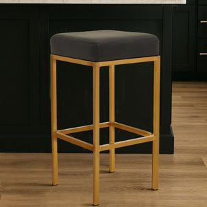 Baina Black Leather Effect Bar Stool with Gold Finish Base