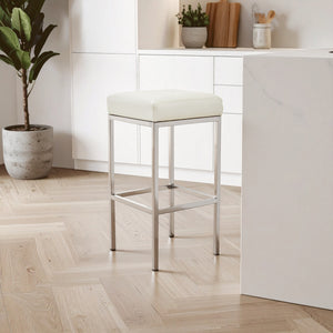 Baina White Leather Effect Bar Stool with Chrome Finish Legs