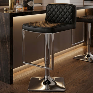 Black and Chrome Bar Stool with Square Base | Baina