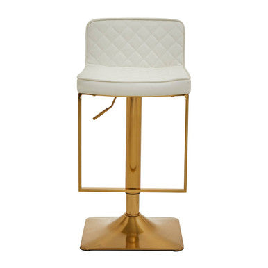 Baina White And Gold Bar Stool With Square Base