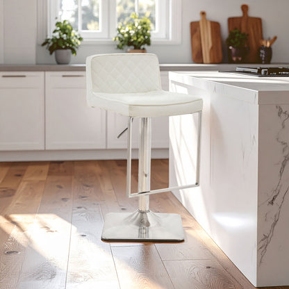 Baina White And Chrome Bar Stool With Square Base