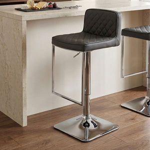 Baina Dark Grey Leather Effect Adjustable Bar Chair with Chrome Square Base