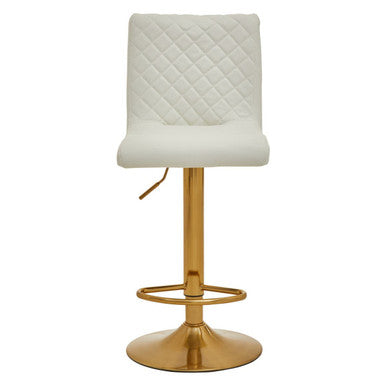 Baina White And Gold Bar Stool With Round Base