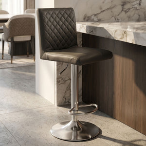 Baina Black Leather Effect Adjustable Bar Chair with Chrome Round Base