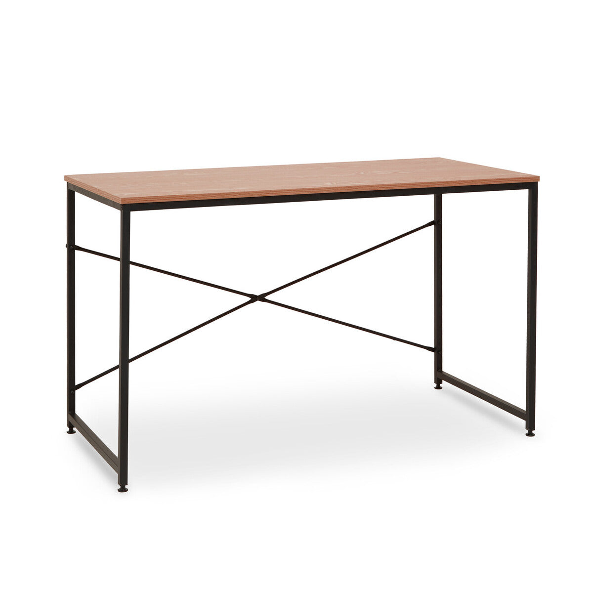 Wooden table with black metal frame on a white background