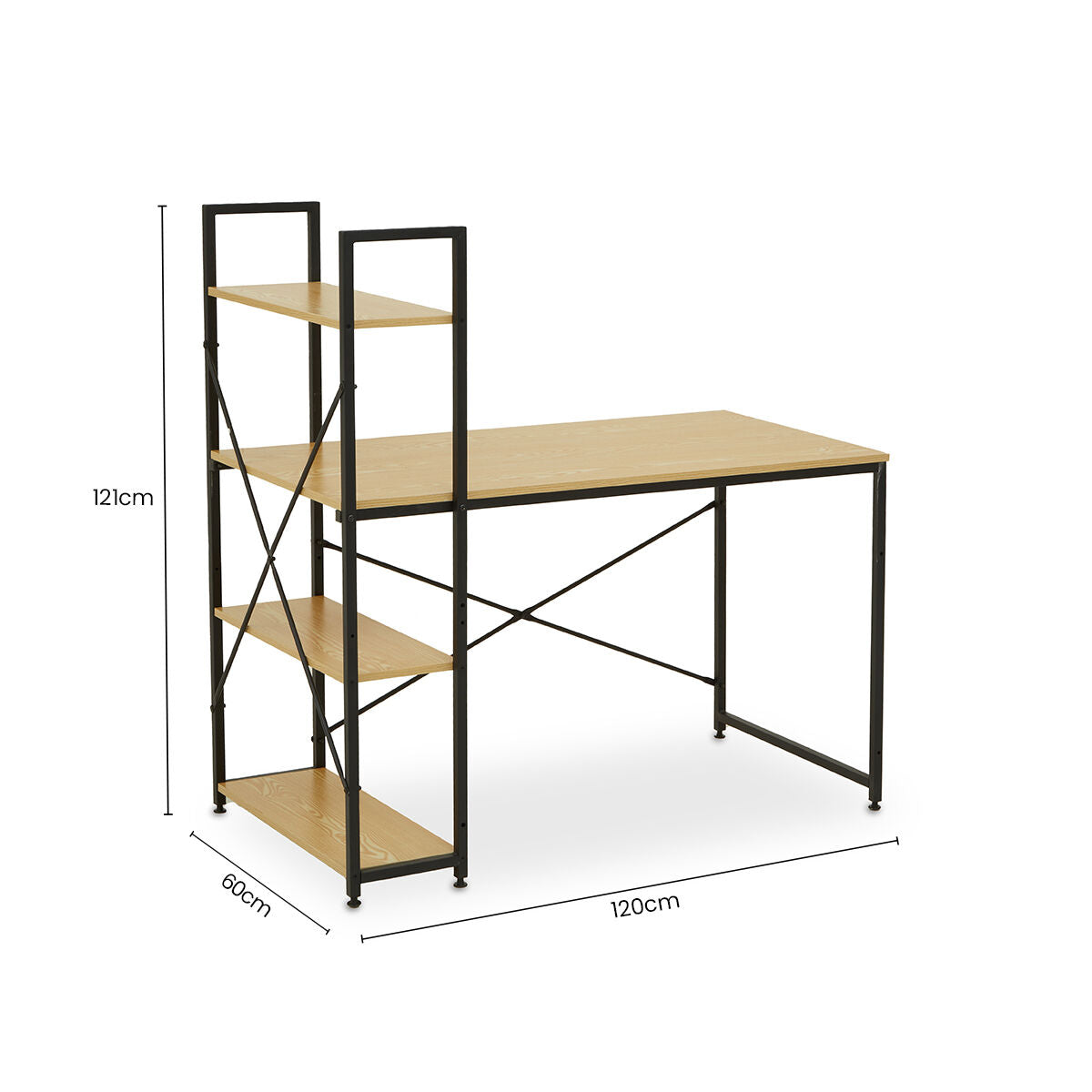 Light Oak Effect Desk with Shelves | Laxton