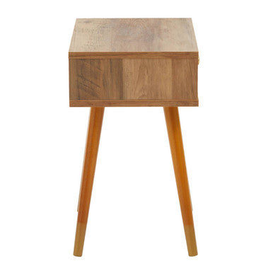 Natural Brown Wood Effect Bedside Table with 1 Drawer and Angular Legs, Frida