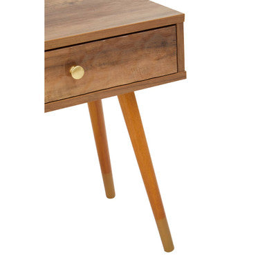 Natural Brown Wood Effect Bedside Table with 1 Drawer and Angular Legs, Frida