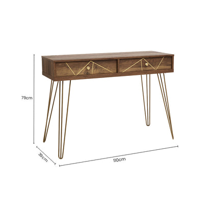 Wood Effect Console Table with 2 Storage Drawers and Hairpin Metal Legs | Flori