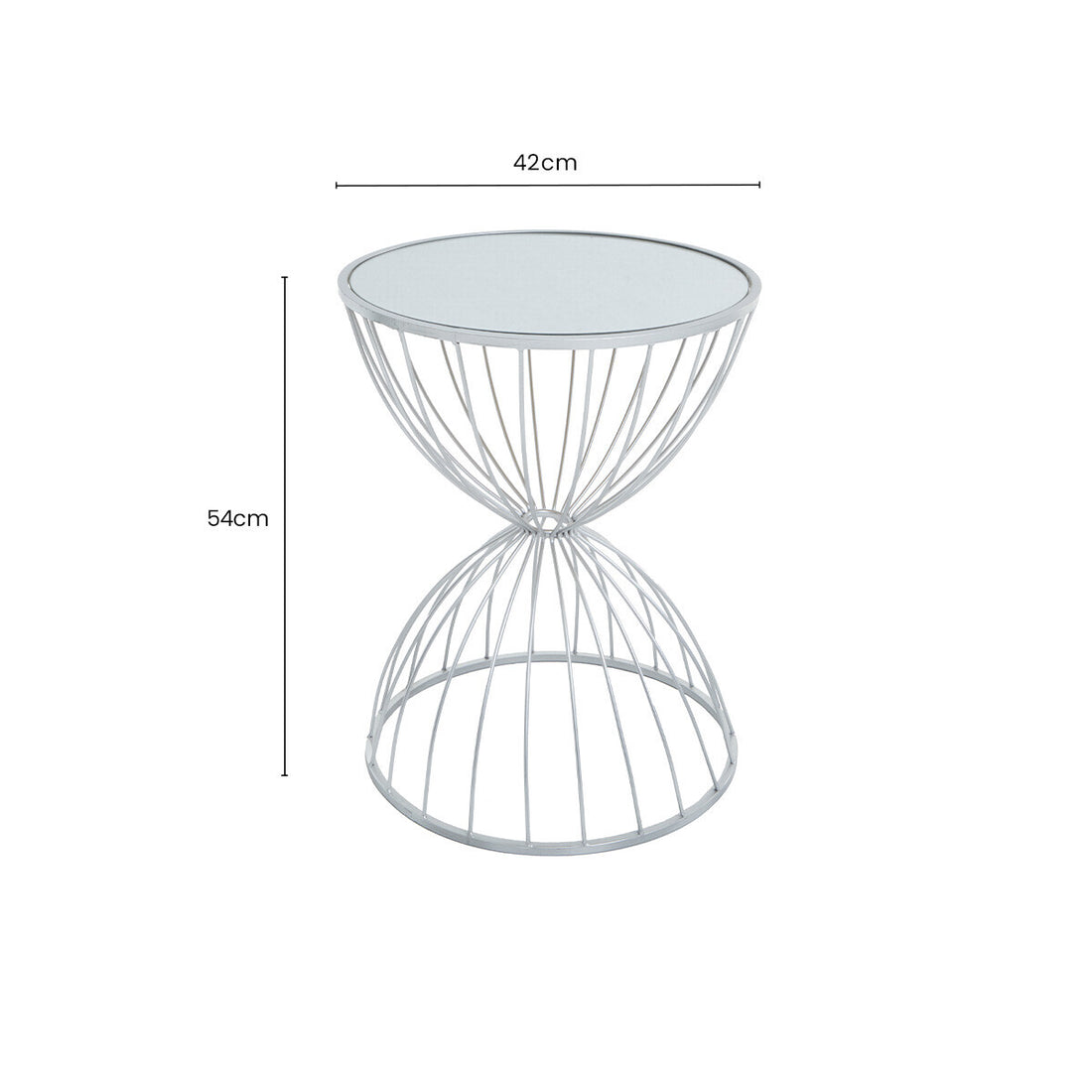 SilverMirrored Round Side Table with Hourglass Frame, Jolie