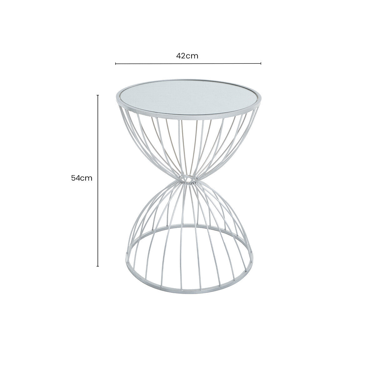 SilverMirrored Round Side Table with Hourglass Frame, Jolie