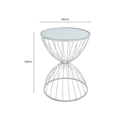 SilverMirrored Round Side Table with Hourglass Frame, Jolie