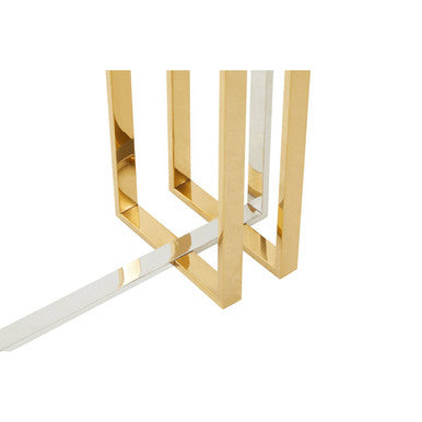 Silver and Gold Steel Frame Console Table with Glass Top, Alvea