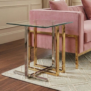 Alvea Clear Glass Side Table with Gold and Silver Finish Frame
