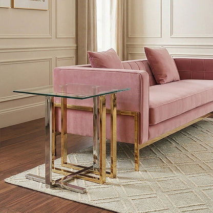 Silver and Gold Steel Frame Side Table with Glass Top | Alvea