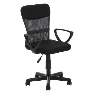 Black office chair with mesh backrest on a white background