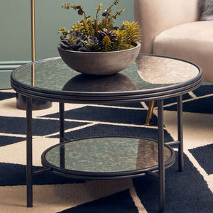 Xania Antique Mirrored Glass 2 Tier Round Coffee Table
