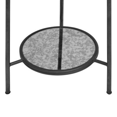 Black and Silver Metal Frame 2-Tier Side Table with Round Mirrored Glass Top, Xania
