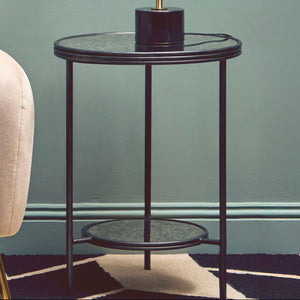 Xania Antique Mirrored Glass 2 Tier Round Side Table