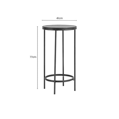 Silver and Black Round Side Table with Antique Mirror Top, Xania