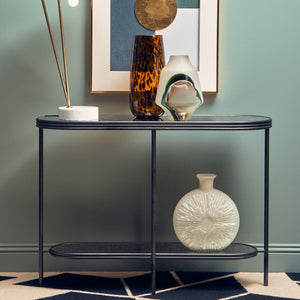 Xania Antique Mirrored Glass 2 Tier Console Table