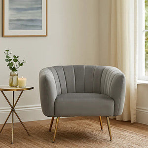 Larissa Grey Velvet Channel Tufted Accent Chair